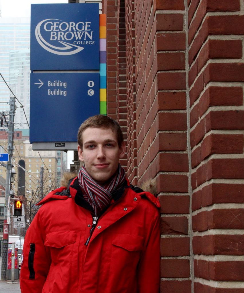 Aaron outside George Brown College.